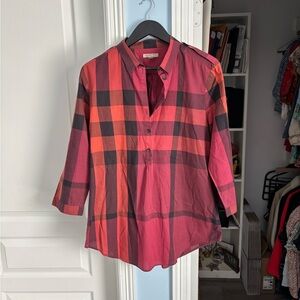 Burberry Red Plaid Tunic Long Sleeve Top L
